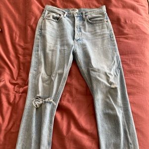 Agolde Straight Leg Jeans with distressed knee